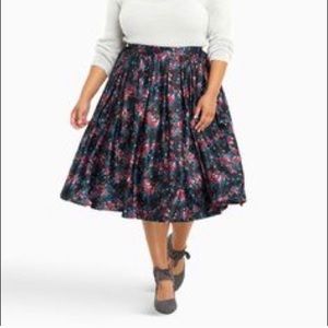 TORRID Black Satin Rose Floral Midi Skirt